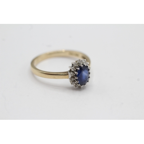 30 - 9ct gold diamond and sapphire halo ring (2.4g) Size Q