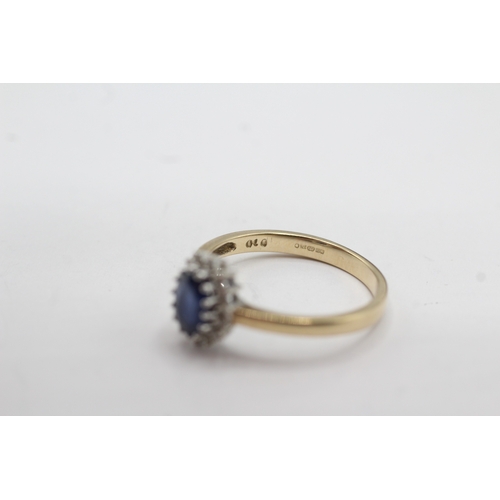 30 - 9ct gold diamond and sapphire halo ring (2.4g) Size Q