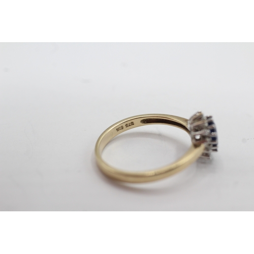 30 - 9ct gold diamond and sapphire halo ring (2.4g) Size Q