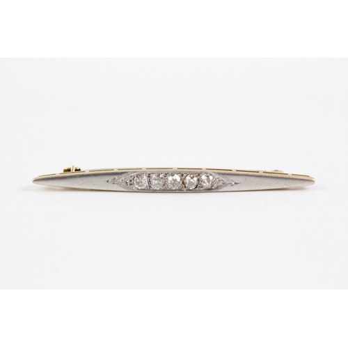 40 - 15ct gold and platinum old mine cut diamond bar brooch (4.7g)