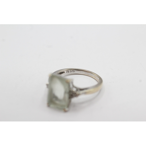 45 - 9ct gold diamond and prasiolite cocktail ring (3.5g) Size L