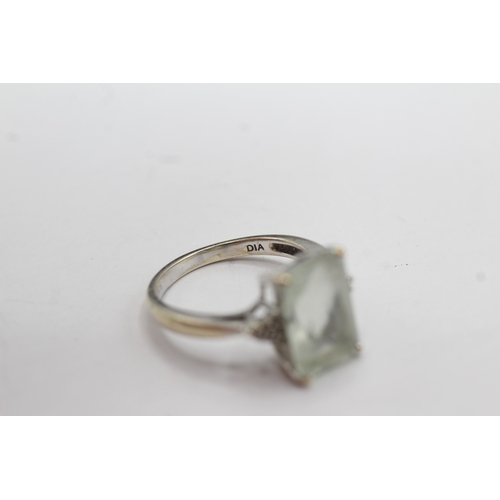 45 - 9ct gold diamond and prasiolite cocktail ring (3.5g) Size L