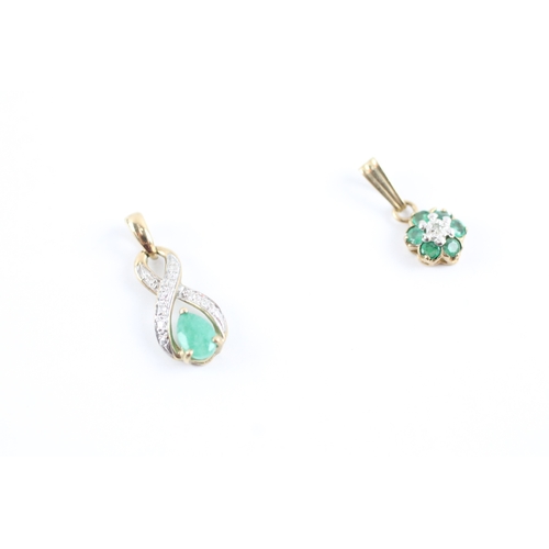 50 - 2x 9ct gold emerald diamond pendants (1.3g)
