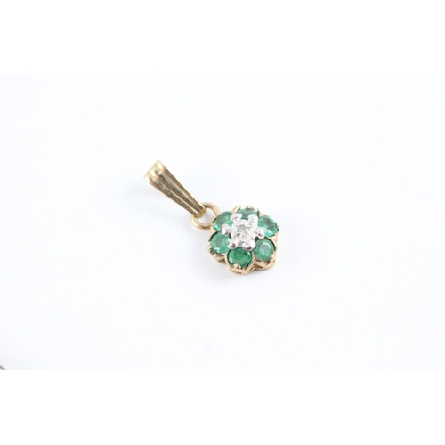 50 - 2x 9ct gold emerald diamond pendants (1.3g)
