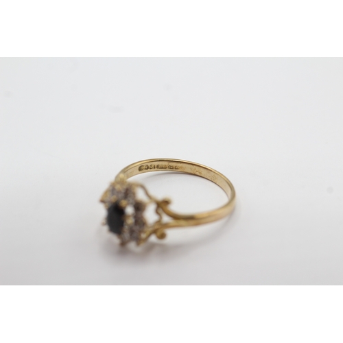 59 - 9ct gold vintage sapphire & diamond cluster ring (2.5g) Size Q 1/2