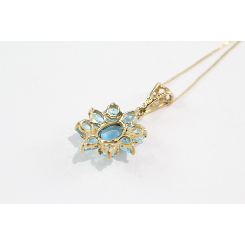 60 - 9ct gold blue topaz cluster pendant necklace (2g)