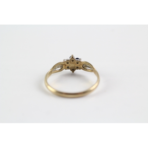 184 - 9ct gold sapphire diamond cluster ring (1.4g) Size O