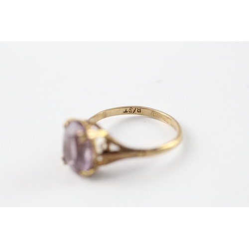 203 - 9ct gold antique amethyst set solitaire ring (1.7g) Size K