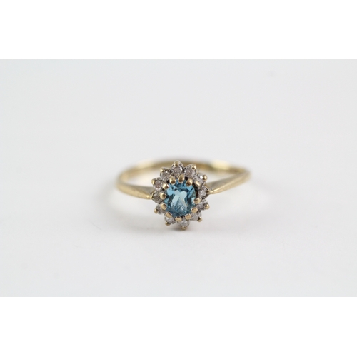 276 - 9ct gold blue topaz diamond cluster ring (1.4g) Size L 1/2