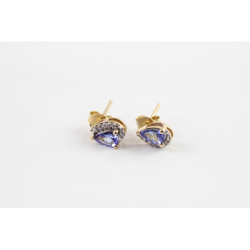 38 - 9ct gold tanzanite & diamond stud earrings (1.7g)