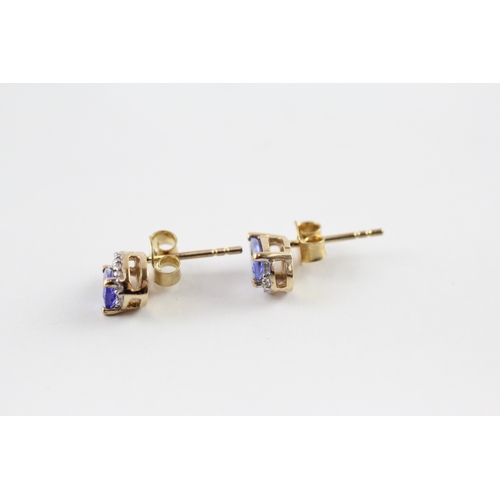 38 - 9ct gold tanzanite & diamond stud earrings (1.7g)