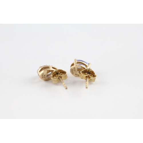 38 - 9ct gold tanzanite & diamond stud earrings (1.7g)