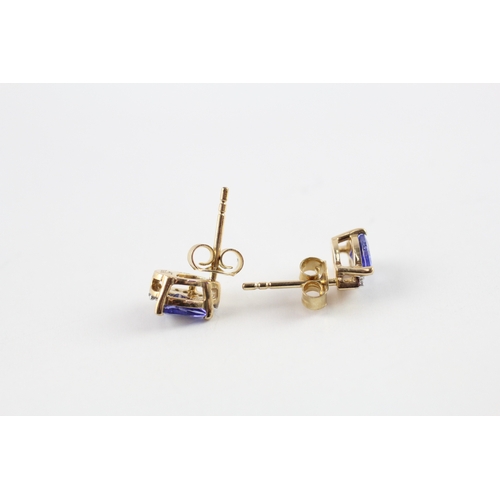 38 - 9ct gold tanzanite & diamond stud earrings (1.7g)