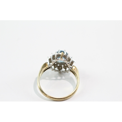 39 - 9ct gold blue topaz diamond cluster ring (3g) Size M