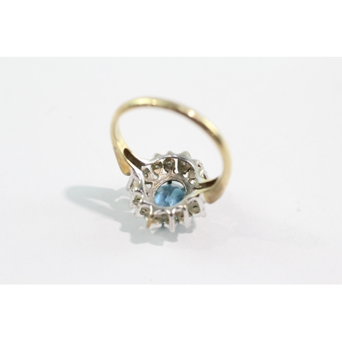 39 - 9ct gold blue topaz diamond cluster ring (3g) Size M
