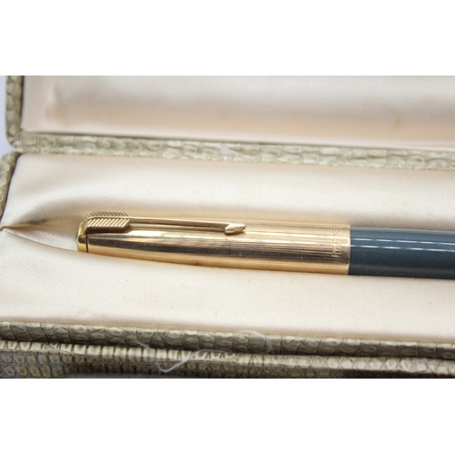 491 - 3 x Vintage Parker 51 Fountain Pens 14ct Gold Nibs WRITING Inc Gold Plate Caps