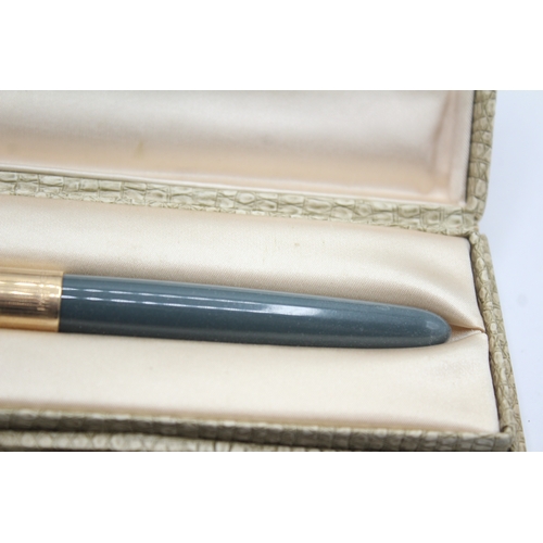 491 - 3 x Vintage Parker 51 Fountain Pens 14ct Gold Nibs WRITING Inc Gold Plate Caps