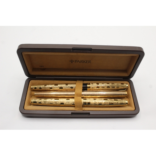3 x Vintage Parker 61 Fountain Pens 14ct Gold Nibs WRITING Gold Plate ...