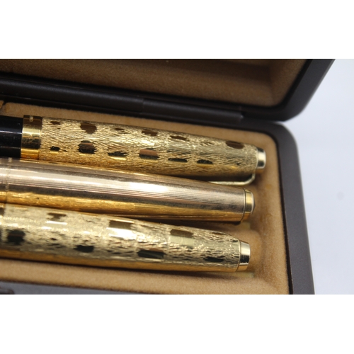 3 x Vintage Parker 61 Fountain Pens 14ct Gold Nibs WRITING Gold Plate ...