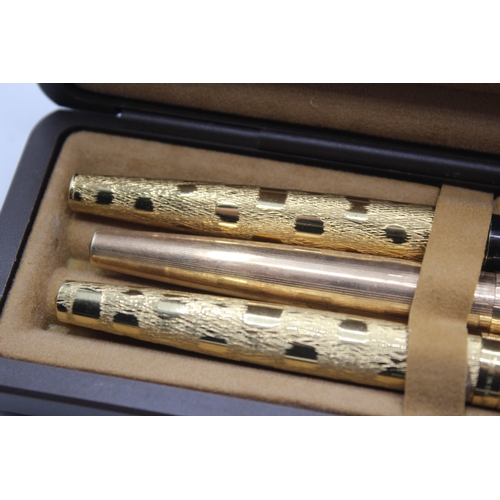 3 x Vintage Parker 61 Fountain Pens 14ct Gold Nibs WRITING Gold Plate ...
