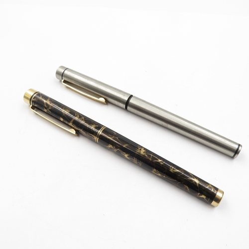 566 - 2 x Vintage Sheaffer Targa Fountain Pens 14ct Gold Nibs WRITING Inc Boxed Etc