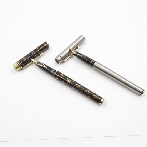 566 - 2 x Vintage Sheaffer Targa Fountain Pens 14ct Gold Nibs WRITING Inc Boxed Etc