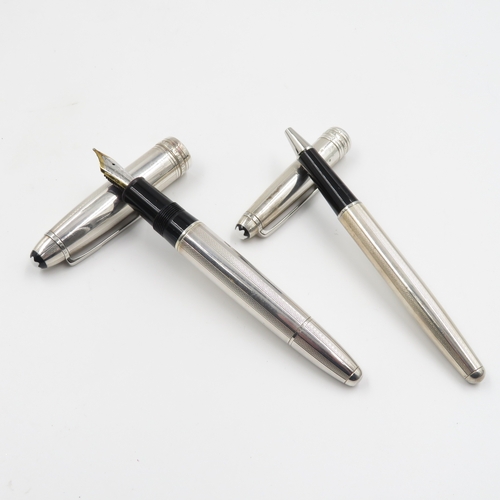 565 - Montblanc Meisterstuck .925 Sterling Silver Cased Fountain Pen & Rollerball 81g