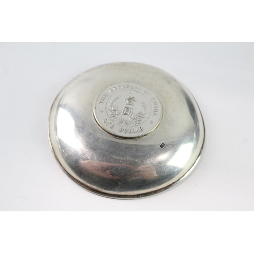 359 - Antique  .900 Chinese Export Hammered Pin Dish w/ Coin Detail 92g