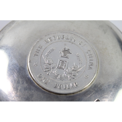 359 - Antique  .900 Chinese Export Hammered Pin Dish w/ Coin Detail 92g