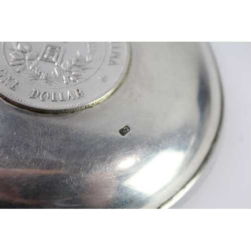 359 - Antique  .900 Chinese Export Hammered Pin Dish w/ Coin Detail 92g