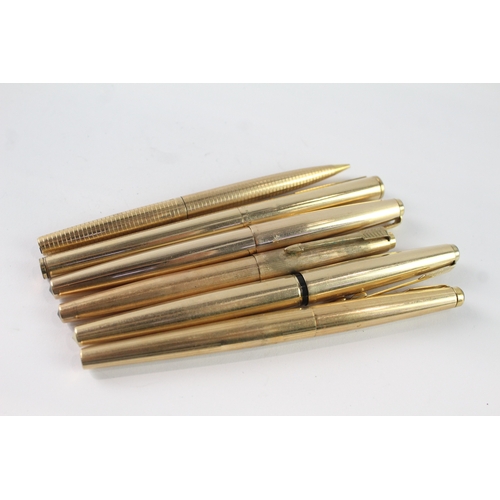 6 x Vintage Parker Gold Plate Cased Fountain Pens & Pencil Inc 61, 50 Etc