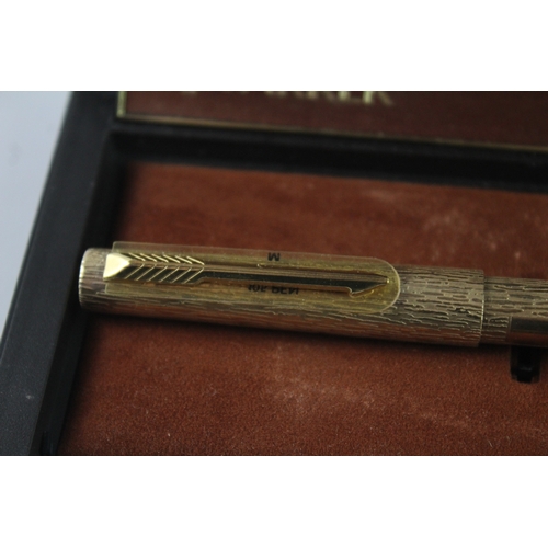 Vintage Parker 105 Gold Plated Fountain Pen w/ 14ct Gold Nib WRITING Boxed