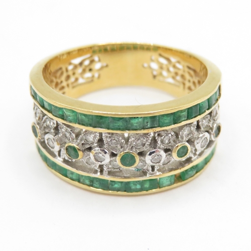 243 - 18ct gold emerald and diamond flower ring, as found (5.8g) Size N