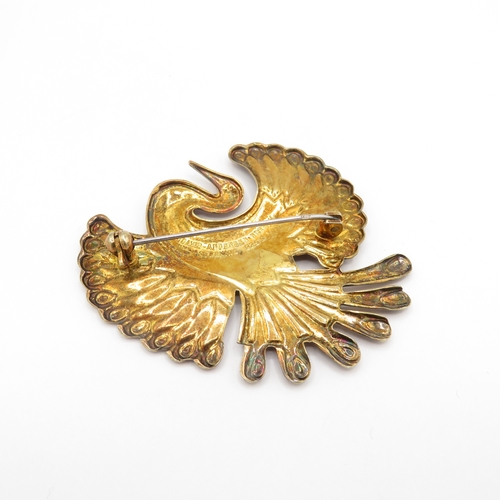 307 - Sterling Silver 925 David Andersen Enamel Bird Brooch (15.2g)