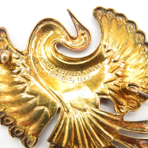 307 - Sterling Silver 925 David Andersen Enamel Bird Brooch (15.2g)