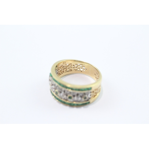 243 - 18ct gold emerald and diamond flower ring, as found (5.8g) Size N