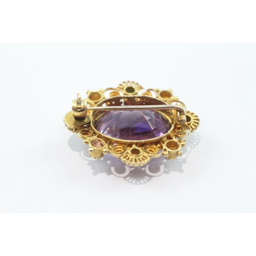 3 - Antique 9ct gold amethyst, pearl and turquoise brooch conversion (4.8g)