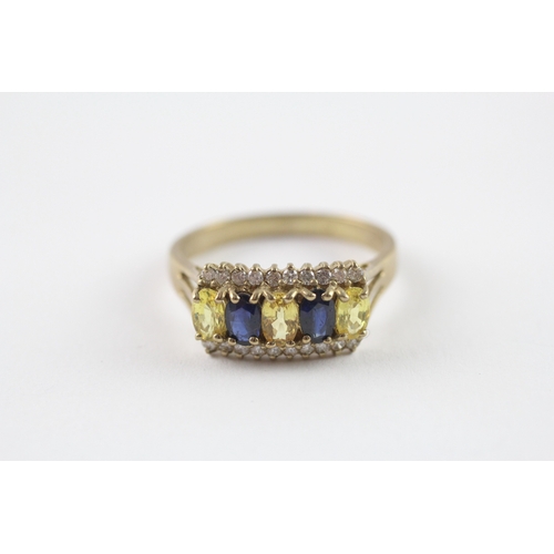 4 - 9ct gold yellow and blue sapphire diamond ring (3.6g) Size S