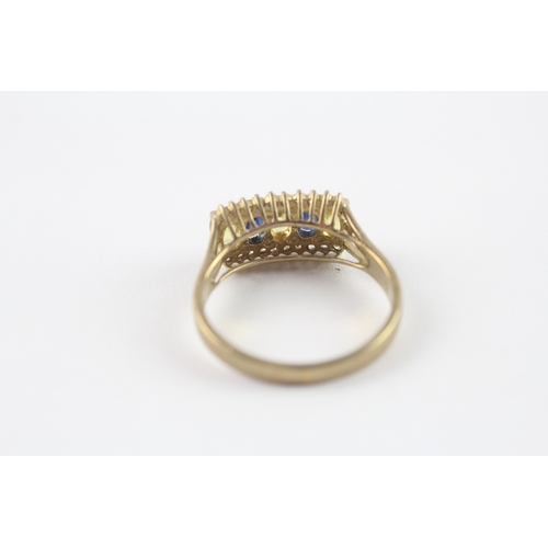 4 - 9ct gold yellow and blue sapphire diamond ring (3.6g) Size S