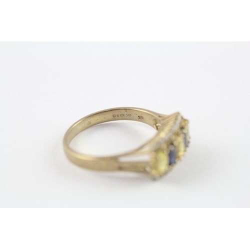 4 - 9ct gold yellow and blue sapphire diamond ring (3.6g) Size S
