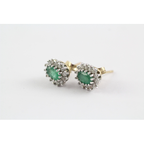 7 - 9ct gold emerald & diamond cluster stud earring (2.1g)