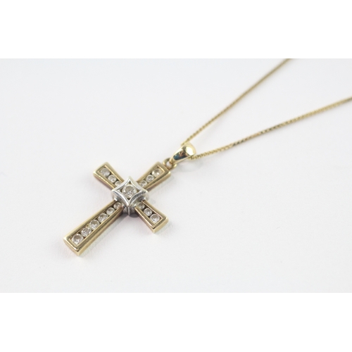 56 - 9ct gold diamond cross pendant necklace (2.4g)