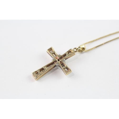 56 - 9ct gold diamond cross pendant necklace (2.4g)
