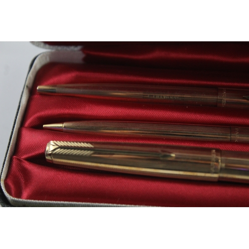 Vintage Parker 65 Gold Plated Fountain Pen Trio w/ 14ct Gold Nib ...