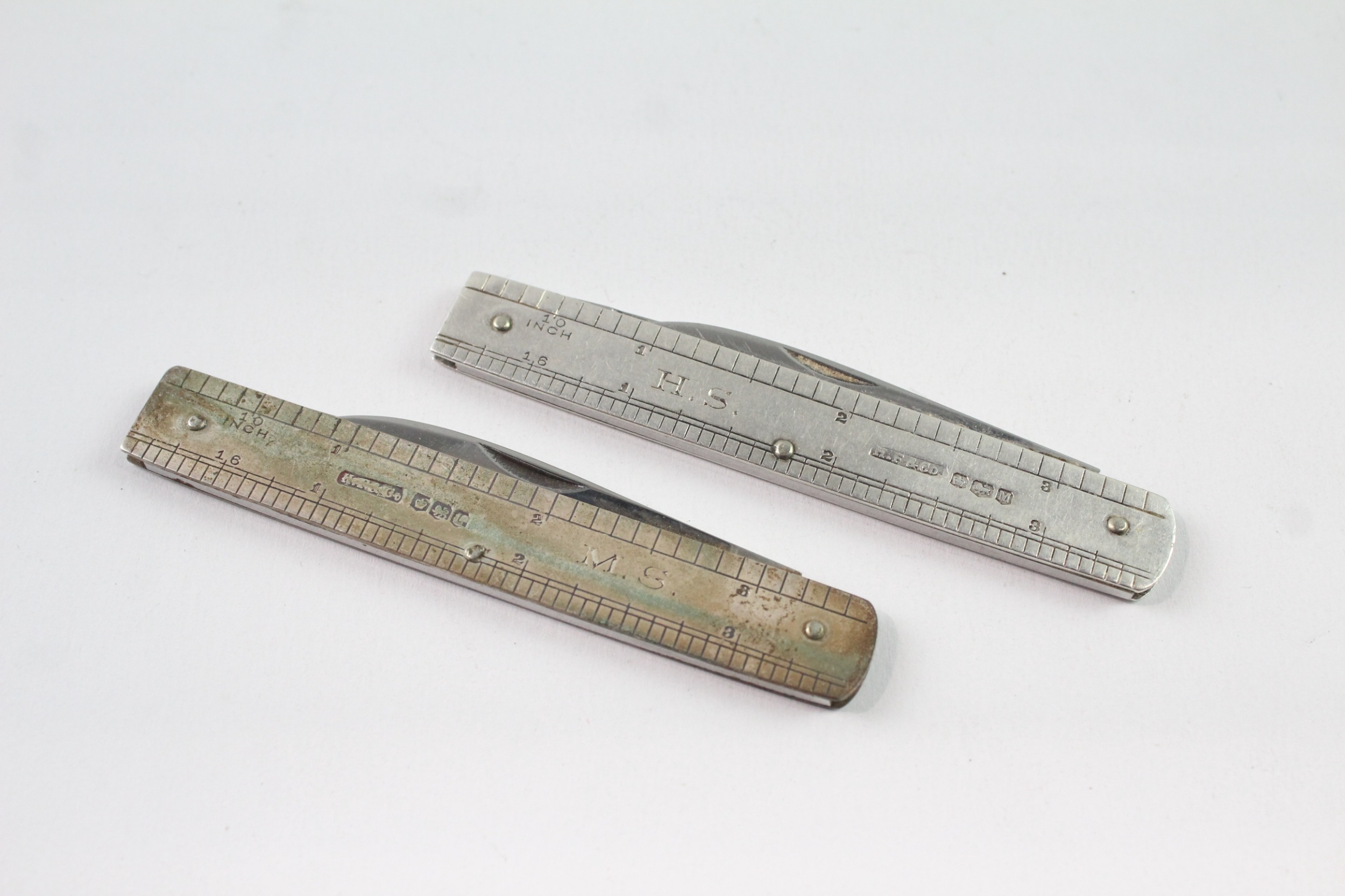 2 x Vintage .925 Sterling Silver Novelty Ruler Detailed Letter Knives 59g