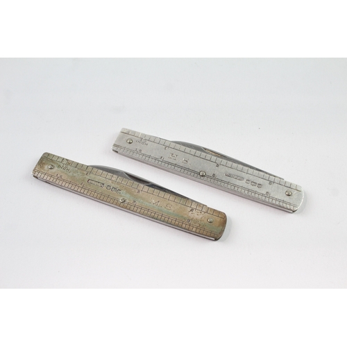 2 x Vintage .925 Sterling Silver Novelty Ruler Detailed Letter Knives 59g