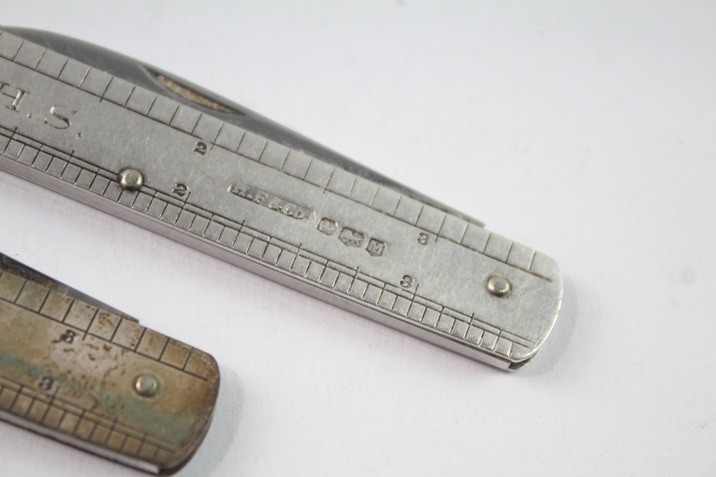 2 x Vintage .925 Sterling Silver Novelty Ruler Detailed Letter Knives 59g