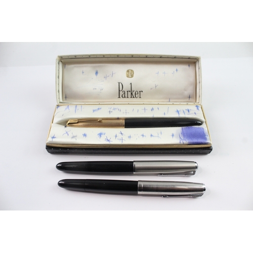 3 x Vintage Parker 51 Fountain Pens 14ct Gold Nibs WRITING Inc Gold ...