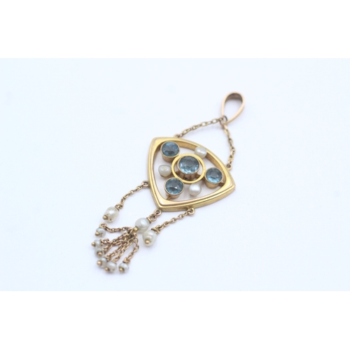 20 - 9ct gold antique aquamarine pearl pendant (2.9g)