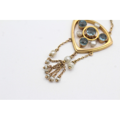 20 - 9ct gold antique aquamarine pearl pendant (2.9g)